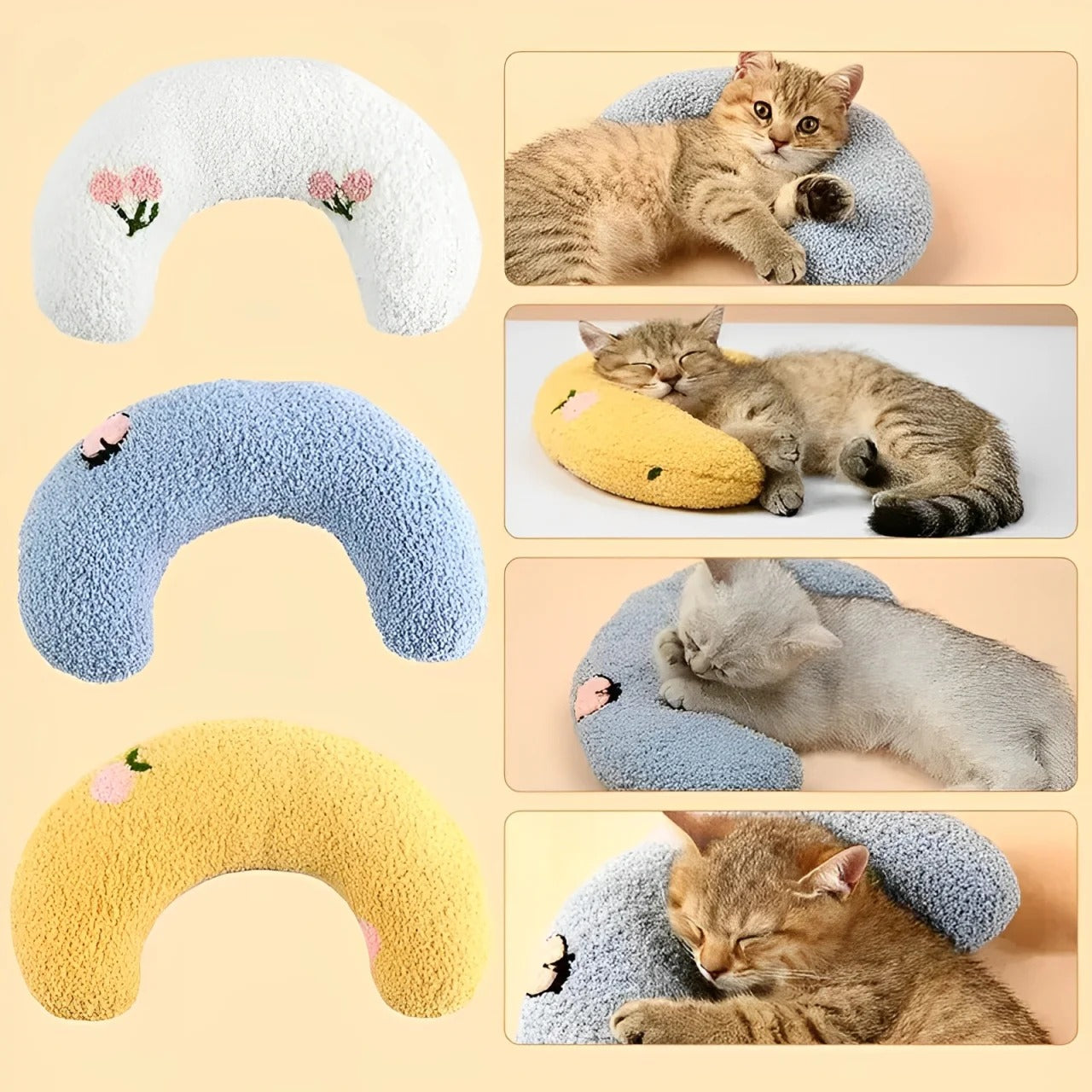 U-Shaped Cat Neck Support Pillow, Plush Cat Hugging Pillow for Head and Neck Comfort, Soft Calming Cat Rest Pillow for Sleeping and Relaxation