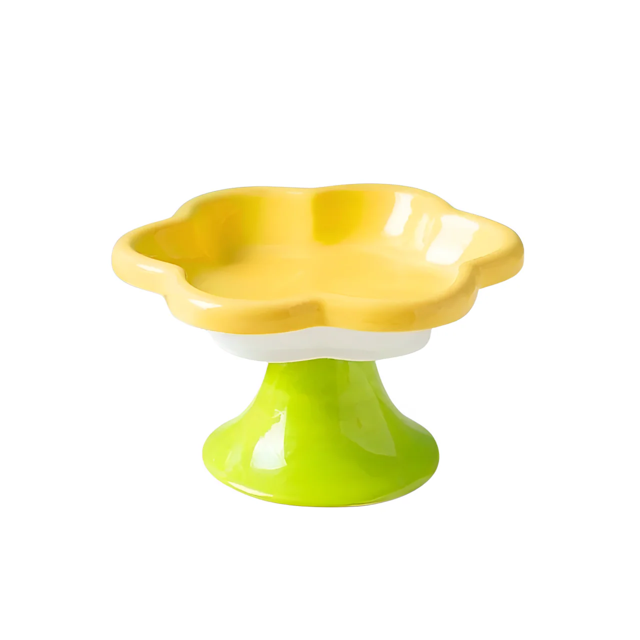 Raised Ceramic Cat Bowl with Flower Design, Elevated Cat Feeding Bowl for Indoor Cats, Ergonomic Pet Bowl for Comfortable Daily Mealtime