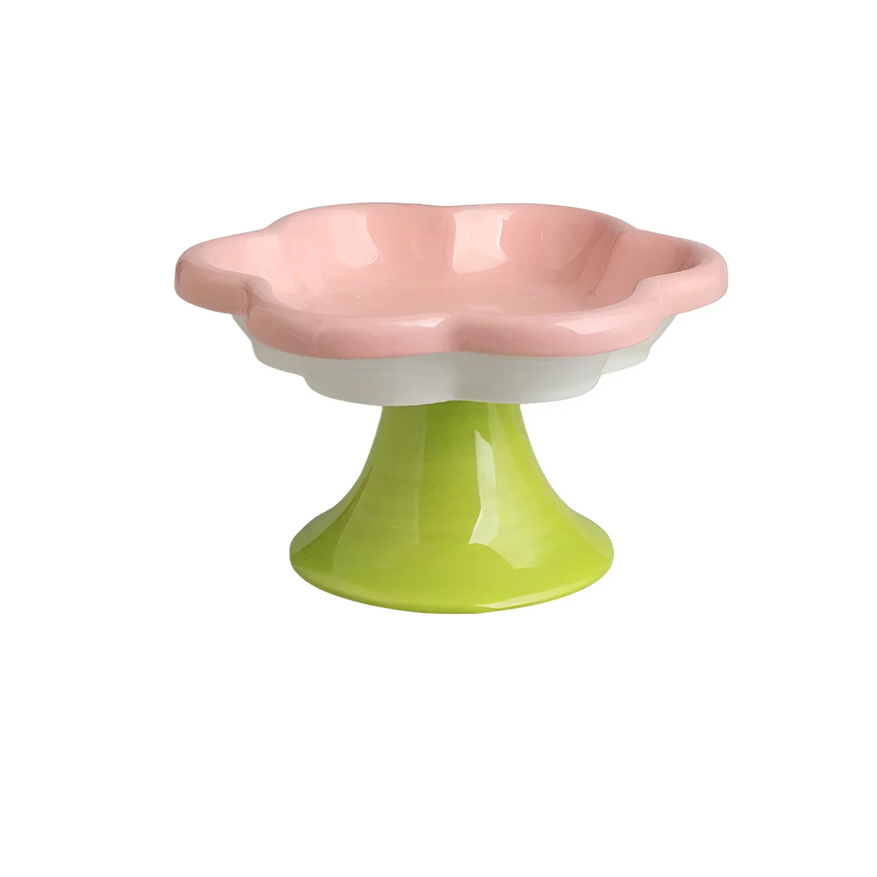 Raised Ceramic Cat Bowl with Flower Design, Elevated Cat Feeding Bowl for Indoor Cats, Ergonomic Pet Bowl for Comfortable Daily Mealtime