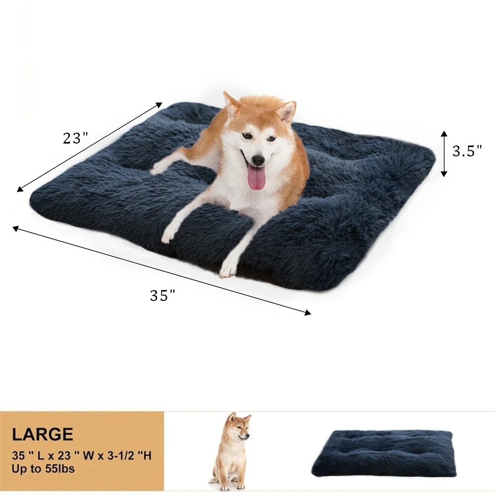 Large Dog Bed 35 x 23 Inch Plush Crate Pad, Washable Dog Bed Mat with Non-Slip Bottom, Soft Dog Cage Bed for Medium and Large Dogs