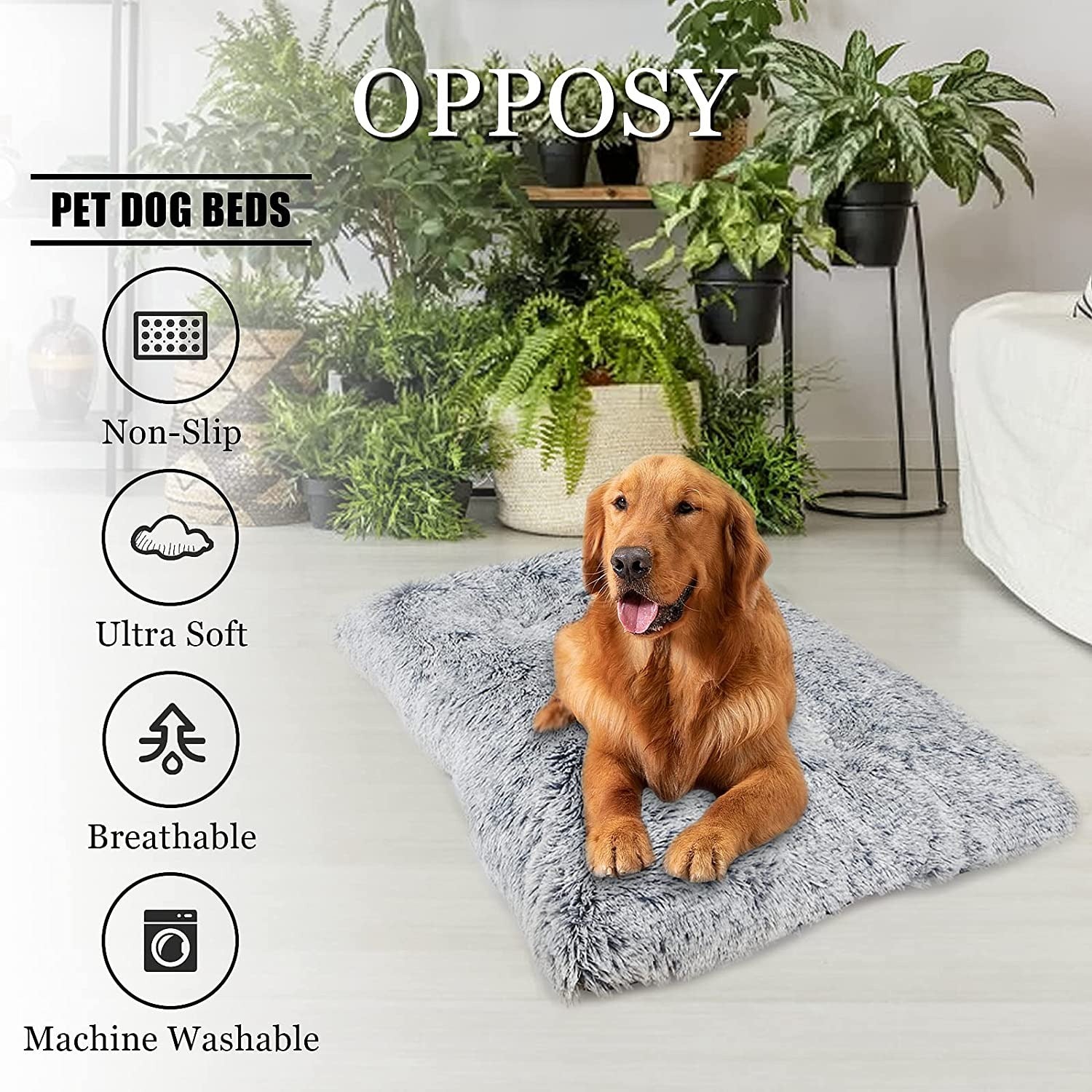 Large Dog Bed 35 x 23 Inch Plush Crate Pad, Washable Dog Bed Mat with Non-Slip Bottom, Soft Dog Cage Bed for Medium and Large Dogs