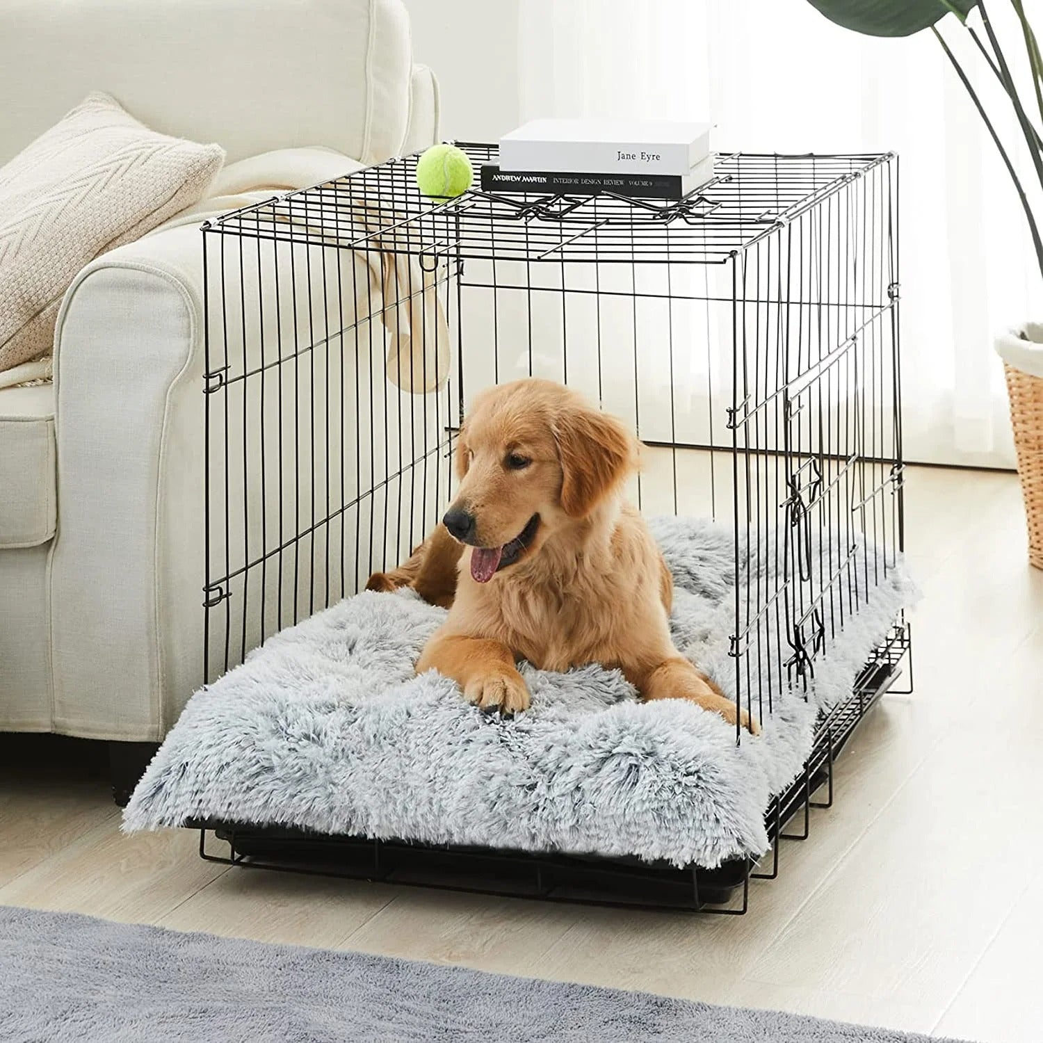 Large Dog Bed 35 x 23 Inch Plush Crate Pad, Washable Dog Cage Bed Mat with Non-Slip Bottom for Medium and Large Dogs, Gradient Gray