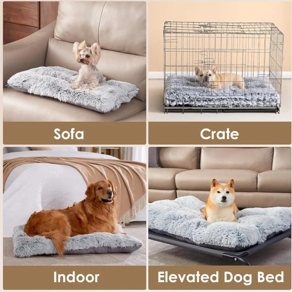 Large Dog Bed 35 x 23 Inch Plush Crate Pad, Washable Dog Cage Bed Mat with Non-Slip Bottom for Medium and Large Dogs, Gradient Gray