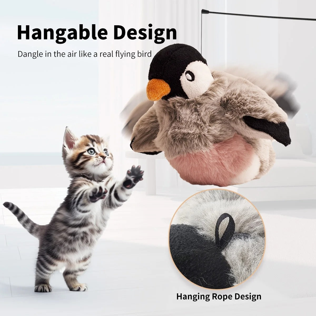 Interactive Electronic Flapping Bird Cat Toy with 500mAh Rechargeable Battery, Lifelike Chirping & Fluttering Wings for Indoor Play, Engaging Adult Cats and Curious Kittens, Perfect for Mental Stimulation and Exercise
