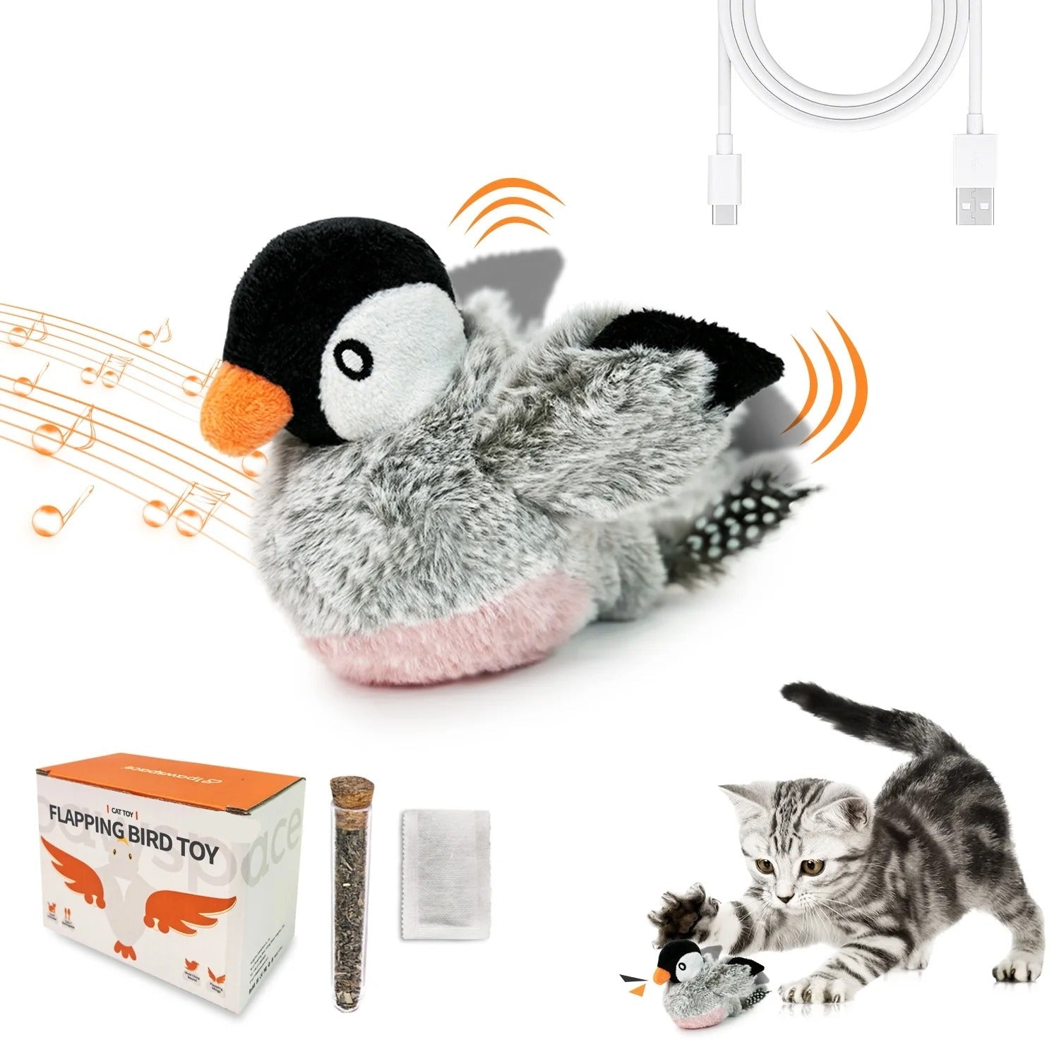 Interactive Electronic Flapping Bird Cat Toy with 500mAh Rechargeable Battery, Lifelike Chirping & Fluttering Wings for Indoor Play, Engaging Adult Cats and Curious Kittens, Perfect for Mental Stimulation and Exercise