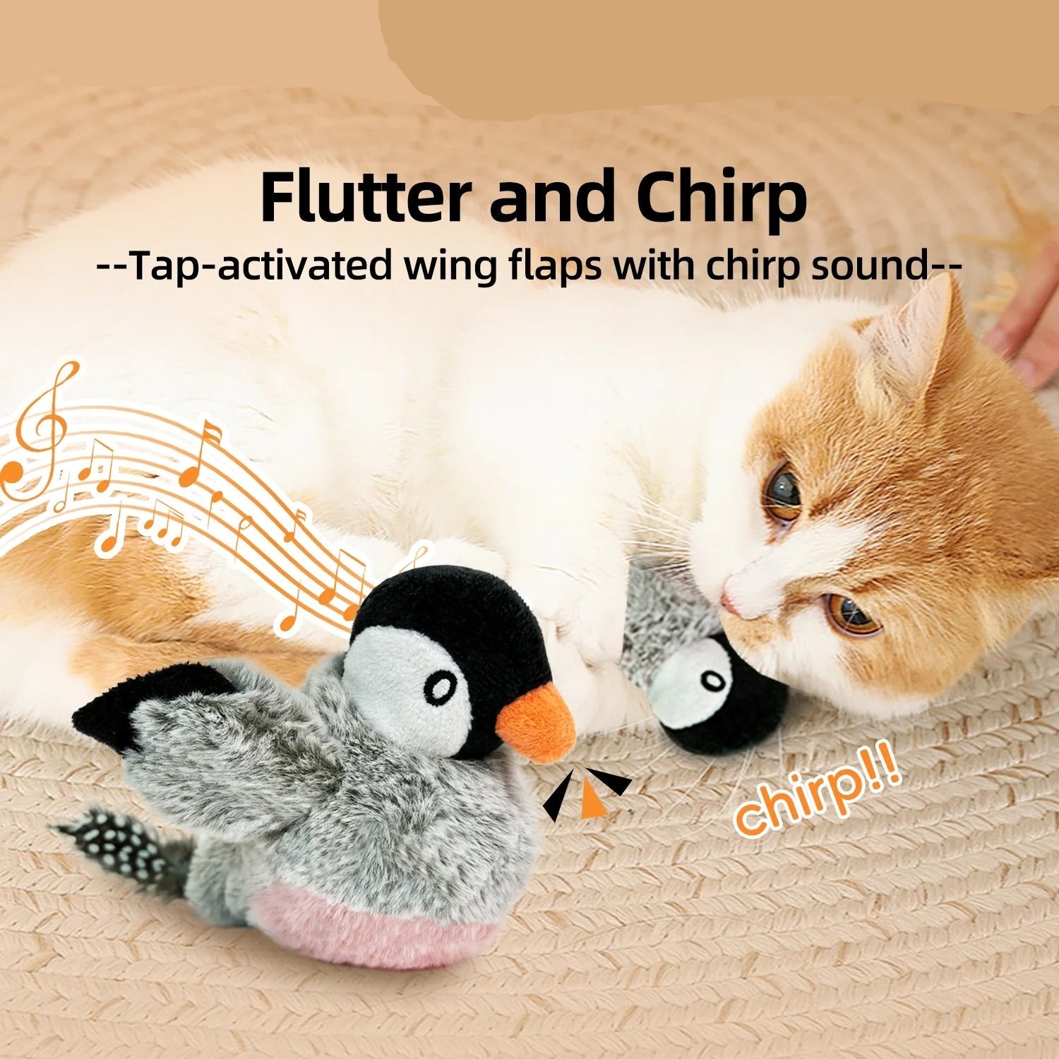 Interactive Electronic Flapping Bird Cat Toy with 500mAh Rechargeable Battery, Lifelike Chirping & Fluttering Wings for Indoor Play, Engaging Adult Cats and Curious Kittens, Perfect for Mental Stimulation and Exercise
