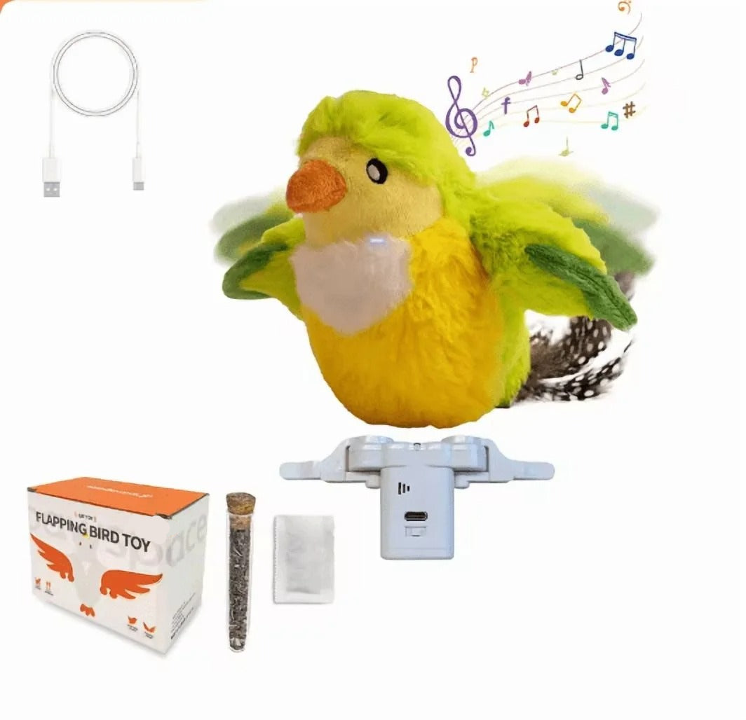 Interactive Flapping Bird Cat Toy with 500mAh Rechargeable Battery, Lifelike Chirping & Fluttering Wings for Indoor Cats and Playful Kittens, Stimulates Hunting Instincts and Encourages Active Play