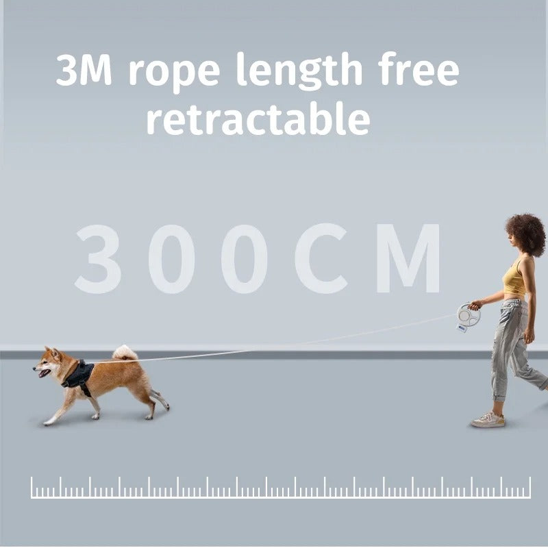 Retractable Dog Leash with LED Light, Multi-Functional Pet Walking Tether for Medium and Large Dogs, Adjustable 3M Leash with Night Safety and Tangle-Free Design