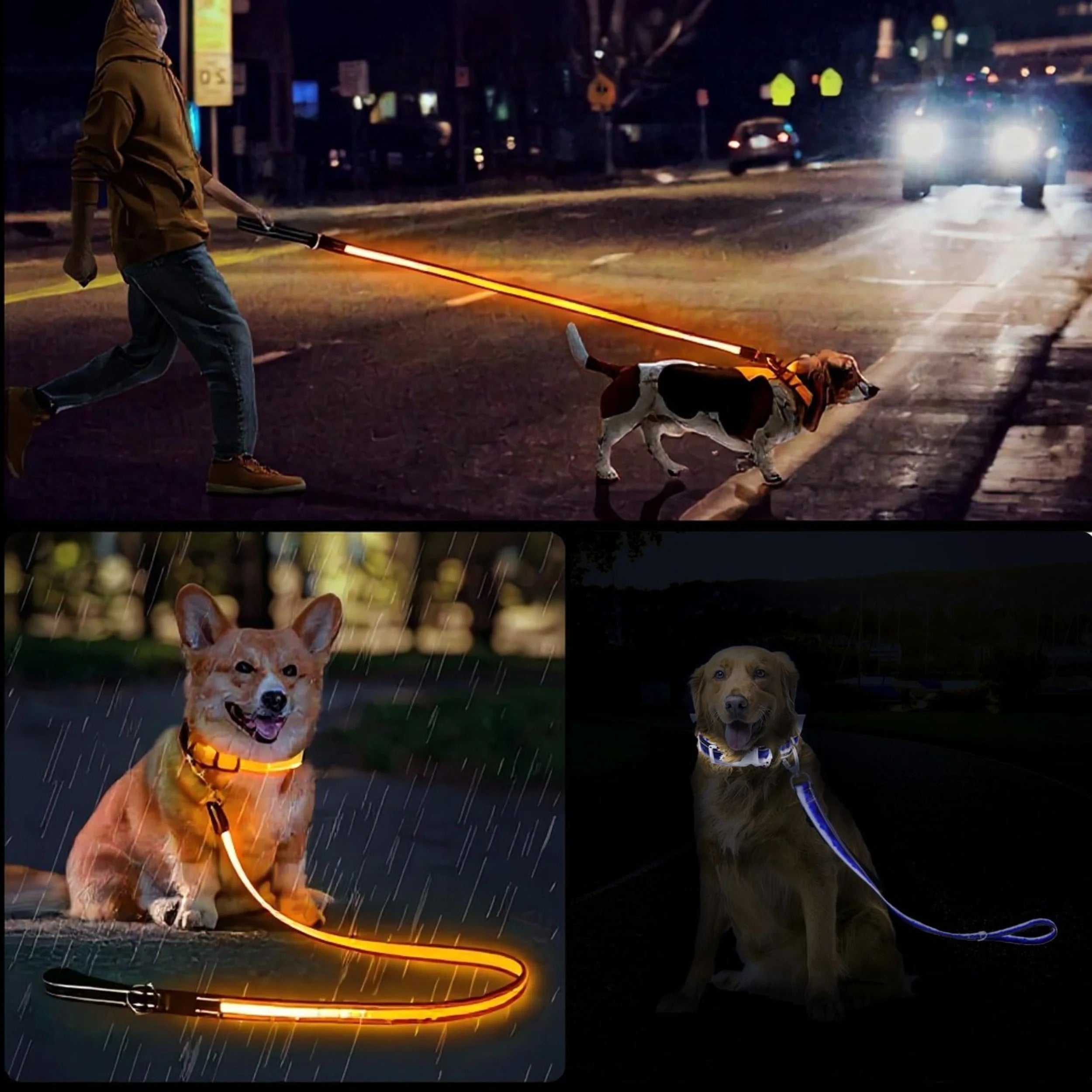 Pet Leash Set with Adjustable Collar and Harness, Reflective Dog Walking Leash, Durable Waterproof Leash for Outdoor Day and Night Use, Anti-Tangle and High Tensile Strength