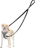 Two Point Dog Leash for No Pull Harnesses, Reflective Soft Padded Walking Lead, Anti-Tangle Dual Clip Leash Converts to Single Leash for Medium and Large Dogs, Safe Day and Night Walks (Black)