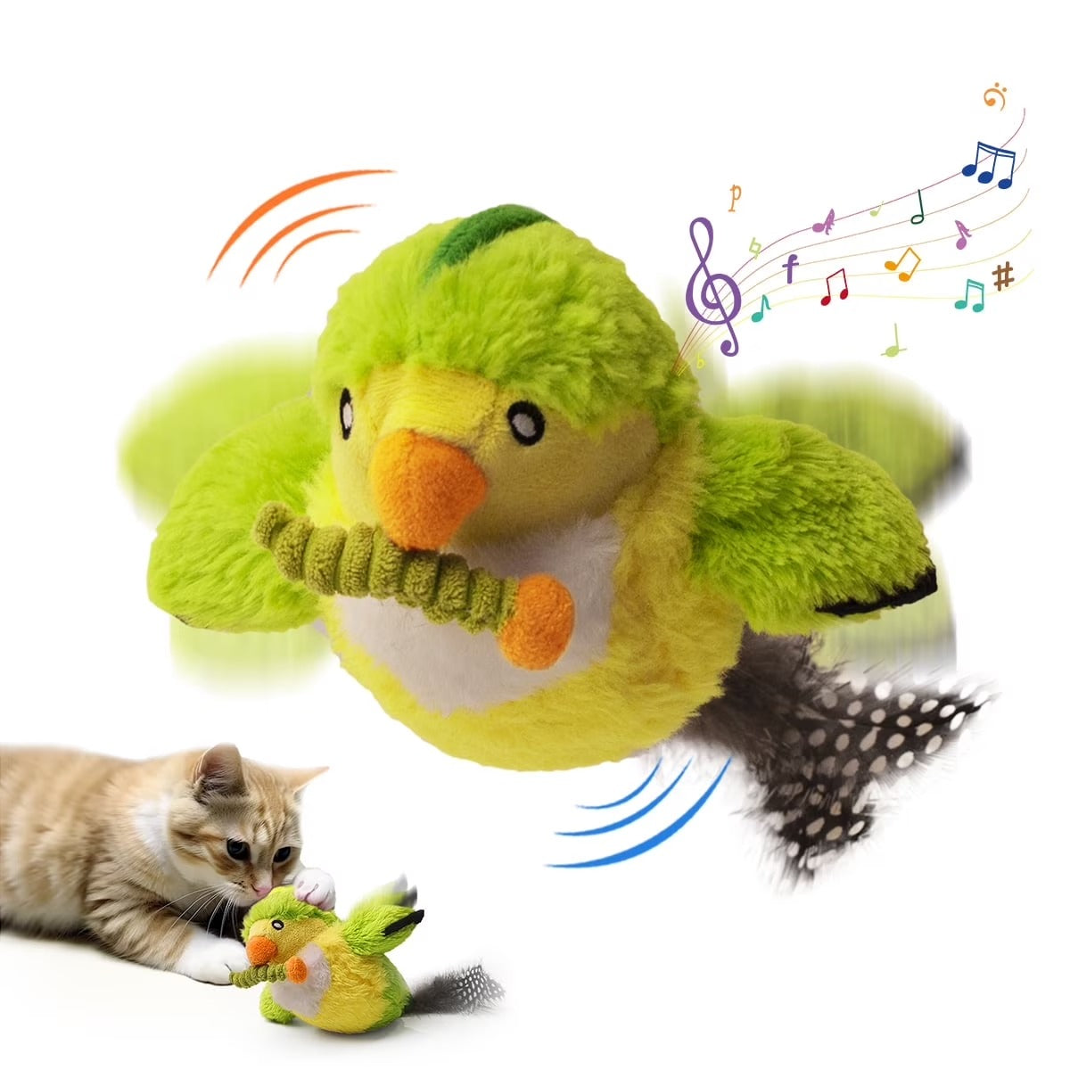 Interactive Flapping Bird Cat Toy with 500mAh Rechargeable Battery, Lifelike Chirping & Fluttering Wings for Indoor Cats and Playful Kittens, Stimulates Hunting Instincts and Encourages Active Play