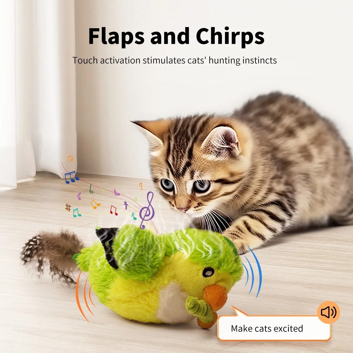 Interactive Flapping Bird Cat Toy with 500mAh Rechargeable Battery, Lifelike Chirping & Fluttering Wings for Indoor Cats and Playful Kittens, Stimulates Hunting Instincts and Encourages Active Play