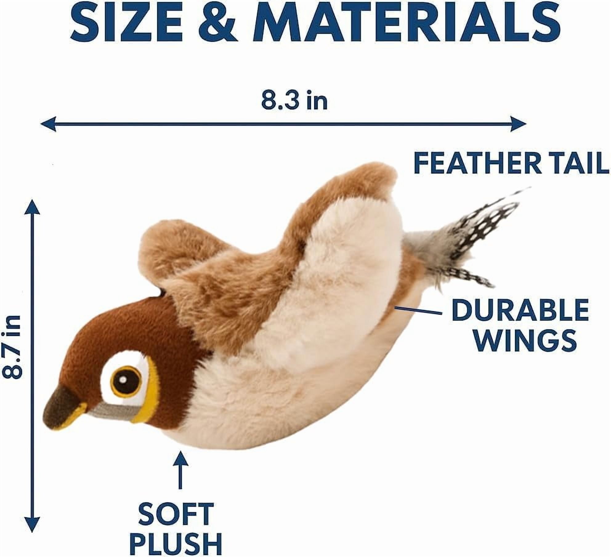 Interactive Flapping Sparrow Cat Toy with USB Rechargeable Battery, Lifelike Feathers, Chirping Sounds & Touch Activation, Catnip-Infused Indoor Play Toy for Adult Cats and Kittens