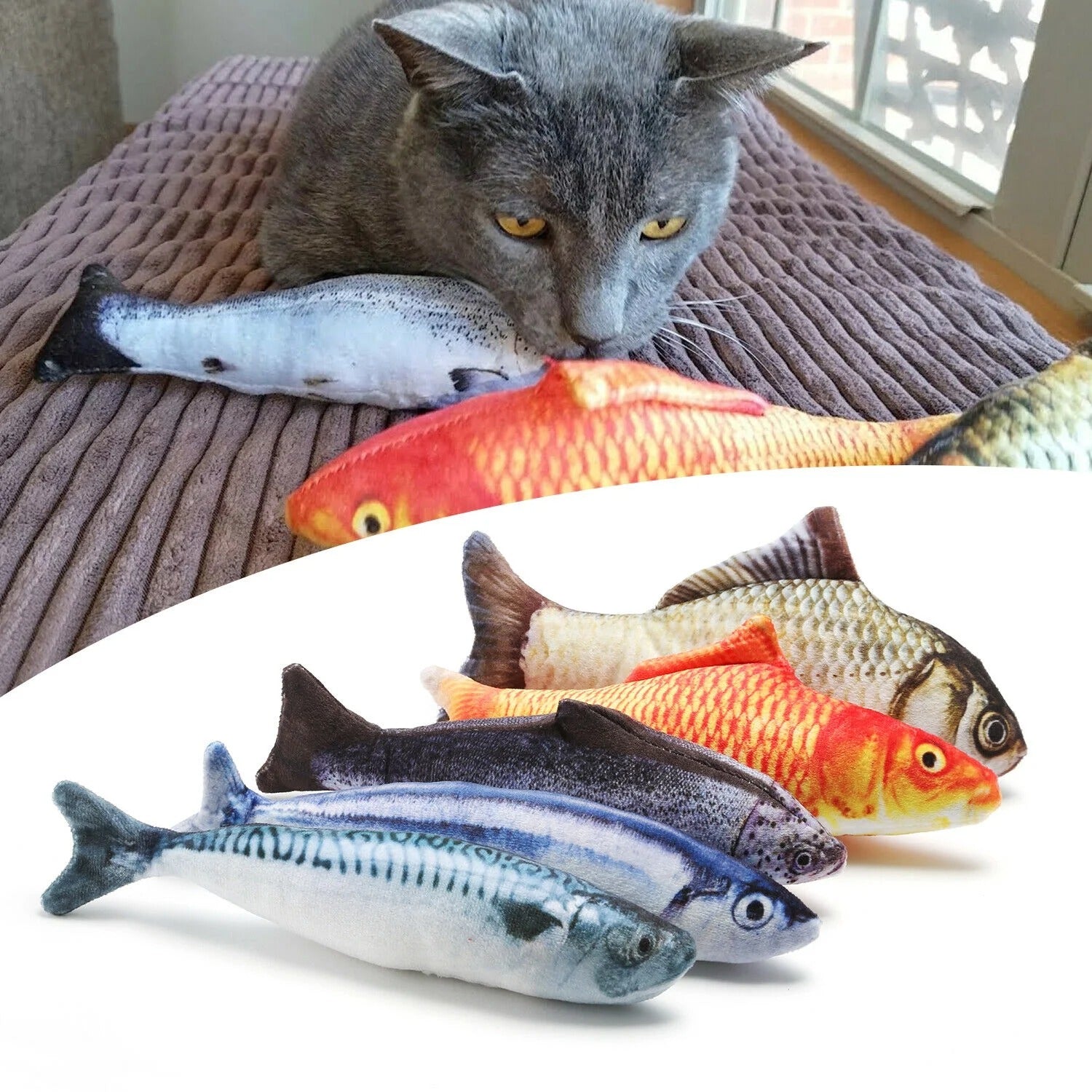 5-Pack Realistic Fish Cat Toys with Catnip, Interactive Plush Simulation Toys for Cats, Indoor Play, Exercise, and Mental Stimulation