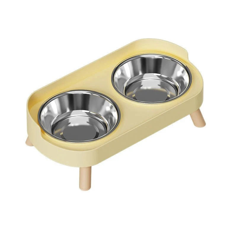 Elevated Double Cat Bowl for Food and Water, Stainless Steel Raised Pet Feeder for Indoor Cats, Ergonomic Design to Reduce Neck Strain, Easy-to-Clean Modern Cat Feeding Station