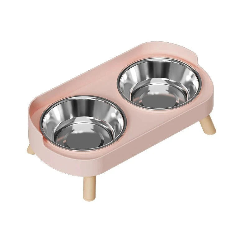 Elevated Double Cat Bowl for Food and Water, Stainless Steel Raised Pet Feeder for Indoor Cats, Ergonomic Design to Reduce Neck Strain, Easy-to-Clean Modern Cat Feeding Station