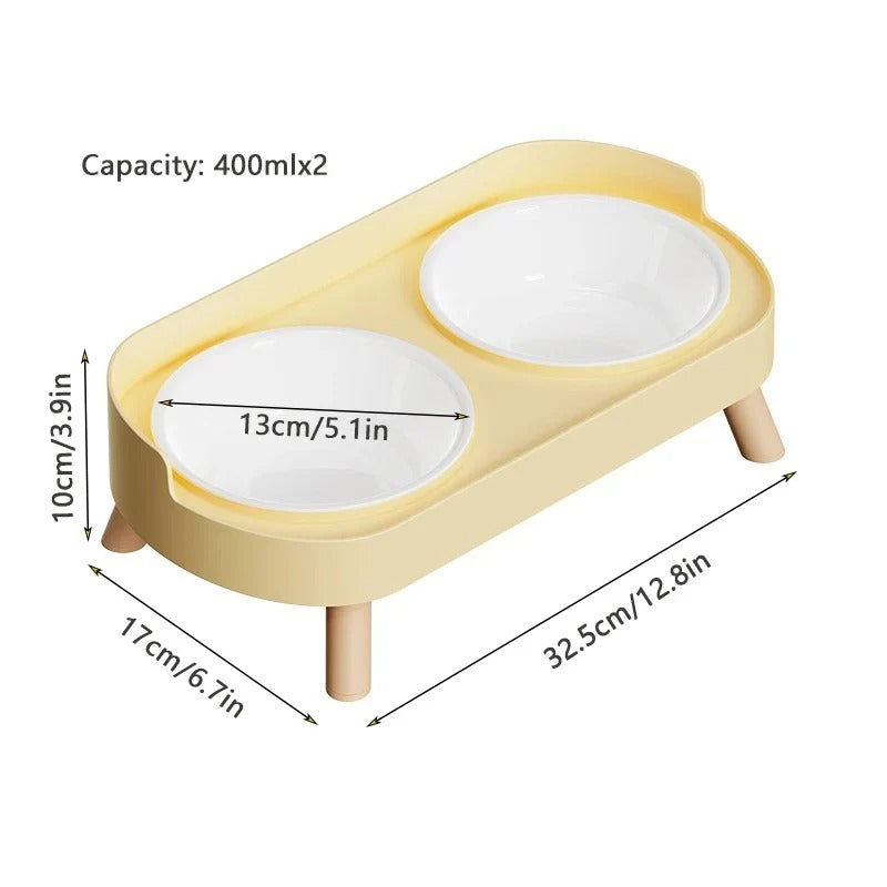 Elevated Double Cat Bowl for Food and Water, Stainless Steel Raised Pet Feeder for Indoor Cats, Ergonomic Design to Reduce Neck Strain, Easy-to-Clean Modern Cat Feeding Station