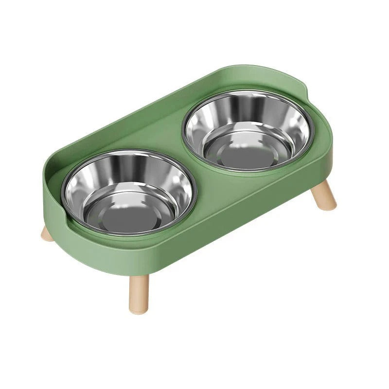 Elevated Double Cat Bowl for Food and Water, Stainless Steel Raised Pet Feeder for Indoor Cats, Ergonomic Design to Reduce Neck Strain, Easy-to-Clean Modern Cat Feeding Station