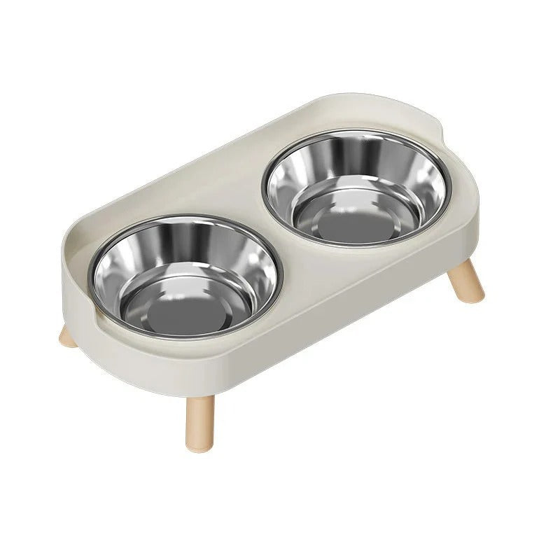 Elevated Double Cat Bowl for Food and Water, Stainless Steel Raised Pet Feeder for Indoor Cats, Ergonomic Design to Reduce Neck Strain, Easy-to-Clean Modern Cat Feeding Station